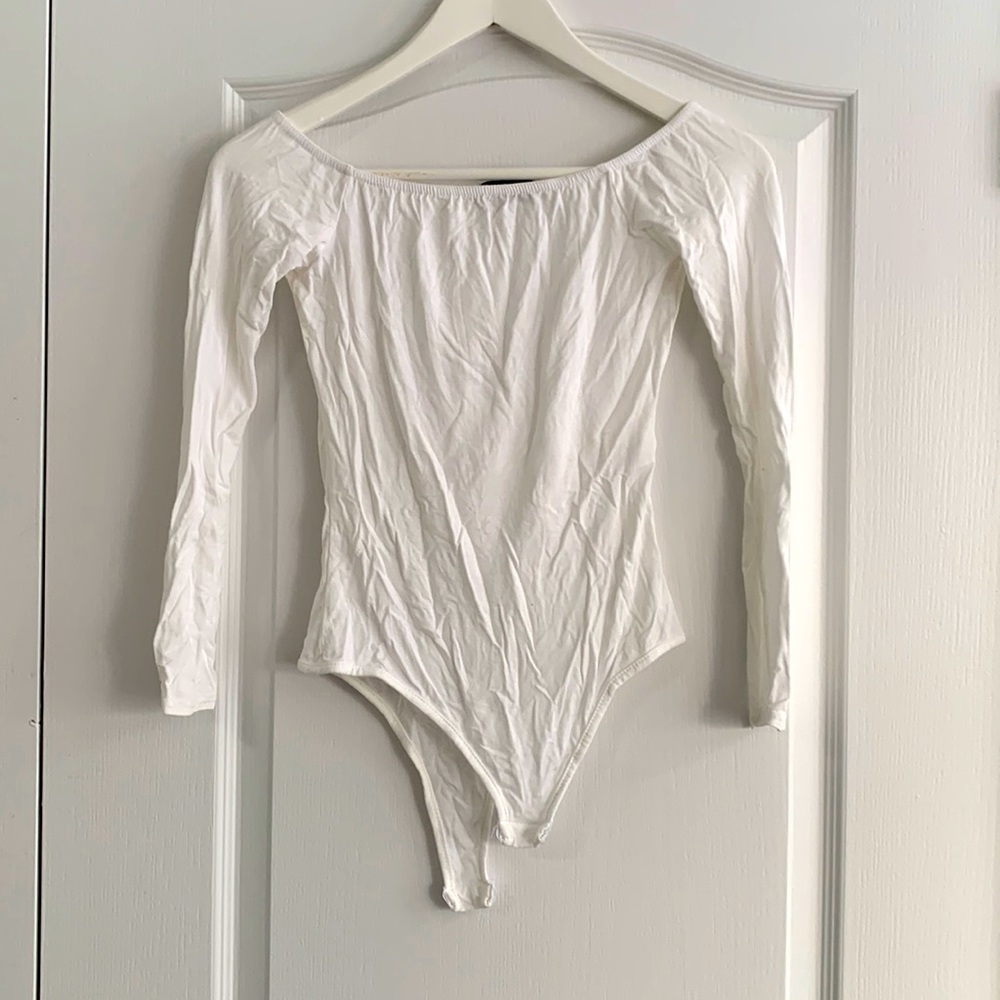 PLT White Off-the-shoulder Bodysuit- Made in the UK 🇬🇧